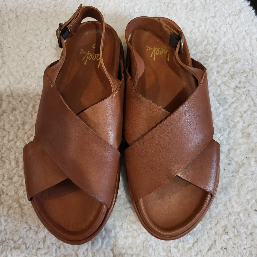Anthropologie BEEK Gull Slingback Sandals Platform Cognac Leather Size 7 NEW